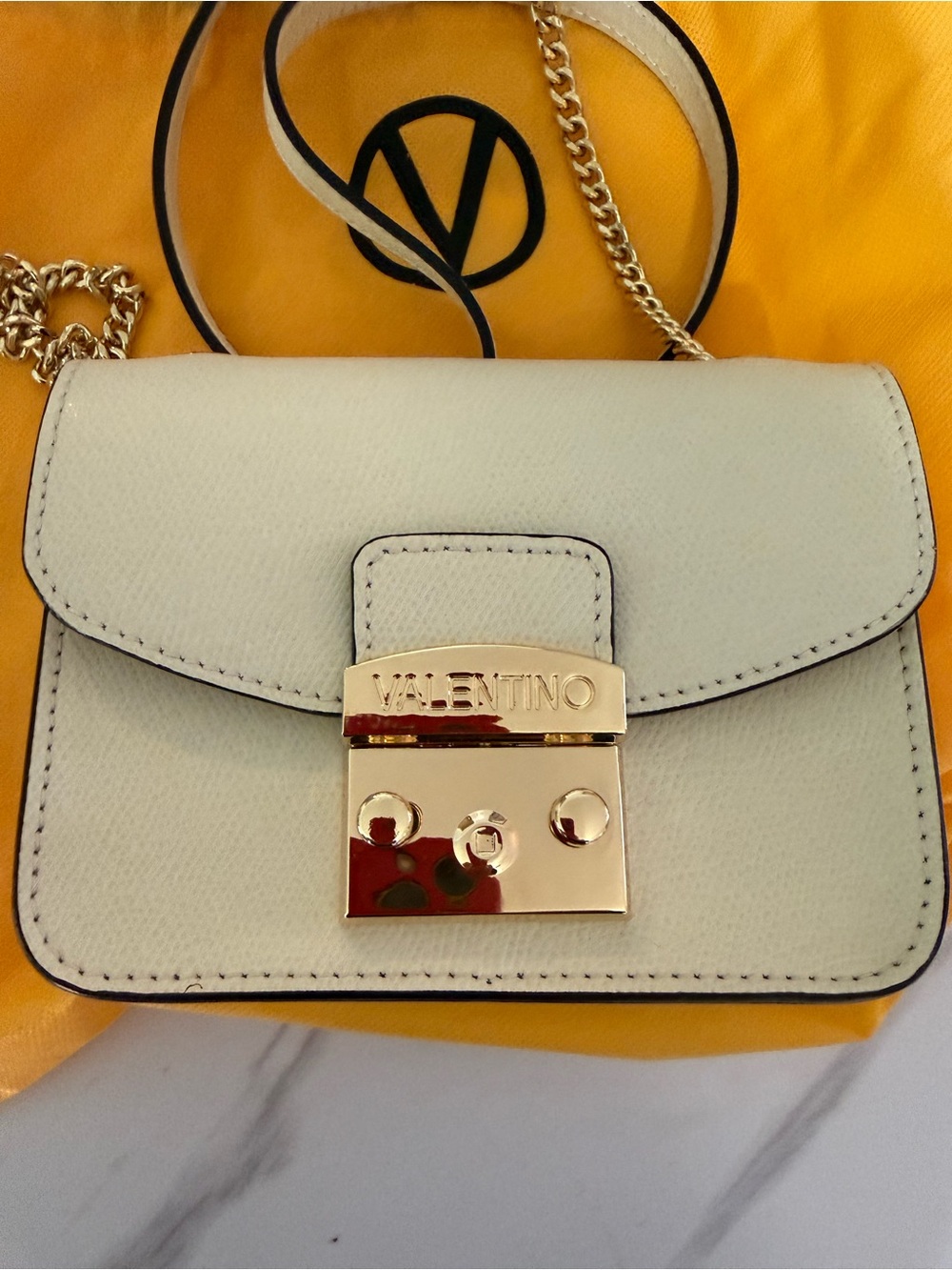 Valentino Cream Leather Mini Crossbody with Gold Lock